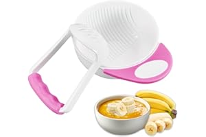 VLYX Baby Food Masher, Mashing Bowl Baby with Non-Slip Long Handle and Grinding Rod Easy to Use Mashing Bowl Convenient Baby Bowls Baby Food Masher Bowl Set（Pink）