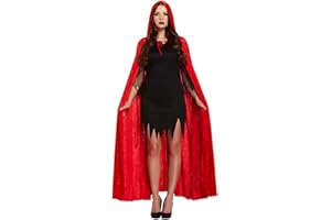 HENBRANDT Adult Red Velvet Cape with Hood Halloween Cloak Outfit for Vampire Devil Witch Red Hooded Cape Halloween Costumes Fancy Dress Costume Unisex Accessory for Men and Women