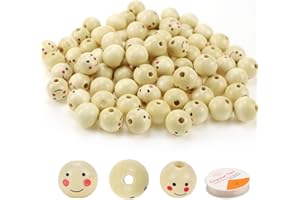 Anevios 80 Stück Holzperlen mit Gesicht, Holzperlen Rund 20mm mit 4,5 mm Loch Abstandshalterperlen Holz Lose Perle für DIY Puppenkopf, Schlüsselanhänger, Engel, Handwerk und Schmuckherstellung