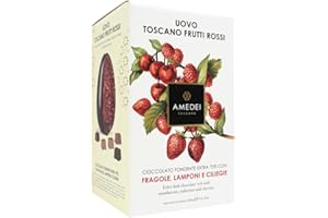 Amedei - Idea regalo Pasqua - Uovo Cioccolato con frutti rossi fondente 70% con fragole, ciliegie e lamponi - 400g