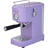 Bergner Espresso Coffee Maker Retro Lilac 15Bar (AC220-240V, 50-60Hz, 1100W) 1.2L Tank, Milk Frother and Portafilter Aluminum