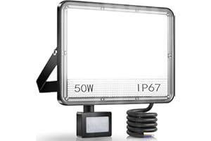 TASINUO 50W Projecteur LED Exterieur Detecteur de Mouvement, 2 en 1 IP67 Étanche Spot LED Avec Détecteur, 5000LM 7000K Blanc Froid Eclairage Exterieur, Lampe Exterieur pour Jardin Terrasse