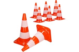 ECD Germany 8 Stück Verkehrskegel Pylone 47 cm, Orange-Weiß, Verkehrsleitkegel mit 2 reflektierenden Streifen, stapelbar & flexibel, Warnleitkegel Warnkegel Leitkegel Verkehrshütchen Markierungskegel