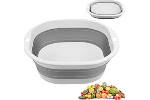 Flintronic Bacinella Pieghevole, 3.5 Litri Bacinella Bucato in Plastica, Portabiancheria Salvaspazio per Biancheria Sporca, Lavanderia, Cucina, 26 * 23 * 9 cm-Grigio