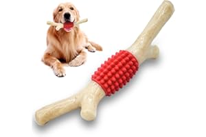 SCHITEC Cane Giocattolo da Masticare per Masticatori Aggressivi, dDuro Grande Nylon & Gomma Dentizione Stick con Vero Sapore di Pancetta per Grande Razza Media