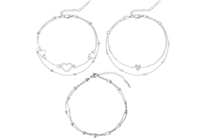 NECXON 3 pezzi cavigliere da donna, argento perla caviglia catena braccialetto piede doppio strato caviglia catena argento strati cavigliere per donne ragazze
