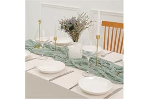 Bieiyhe Camino de Mesa Verde Salvia 90 X 300 cm Moderno Elegante Boho Rústico de Gasa - Tela de Queso Rectangular para Boda, Cumpleaños