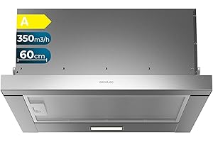 Cecotec Campana Extractora Telescópica 60 cm Bolero Flux TLM 603500 Inox A. Motor 70W, Potencia Succión 350m3/h, Control Mecánico, 2 Niveles de Potencia, Luz y Filtro de Carbono, Acabado Inox