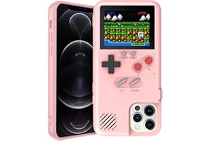 Gameboy Hülle für iPhone, Autbye Retro 3D Handyhülle, Spielekonsole mit 36 klassischen Spielen, Farbdisplay stoßfest (Rosa, für iPhone 13 Pro Max)