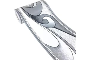 WDRAGON Wandaufkleber, Silbergrau, Wellen, Tapetenbordüre, abziehbar, für Badezimmer, Küche, Decke, Fliesen-Bordüre, wasserdicht, entfernbar, 10 cm x 10 m