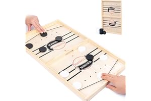DIRUQSD Brettspiel Hockey,Holz Schnell Sling Puck Match-Spiel, Fast Sling Puck Game, Hockey Brettspiel, 2 in1 Portable Schachbrett-Set Partyspiele Tisch-Desktop-Spiel (L (54cm*29.5cm)