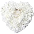 HONEYGIFTS Freesooth Wedding Ring Pillow, White Ring Pillow Lace Crystal Rose Wedding Heart Ring Box Ring Holder