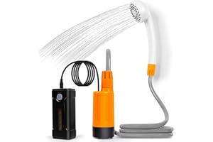 Koopsmate Douche de camping portable, lumière LED, batterie amovible, pompe de douche de camping, pommeau de douche portable, pompe à eau en seau dans un pommeau de douche stable et doux, utilisé pour