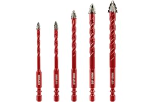 FOCSTOL Set de Foret Sec - 5 Pièces 5/6/8/10/12mm Foret Excentrique Dentelé avec Changement Rapide Tige Hexagonale pour Bois Plastique Maçonnerie Céramique Béton Marbre