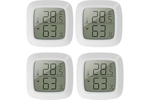Delamiya Lot de 4 mini thermomètres intérieurs, thermomètres hygromètres intérieurs, chambre à coucher, serre