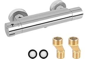 POPULIKE Thermostatic Shower Mixer, Wall Mounted Shower Mixer Bar G1/2, Mixer Tap Shower Attachment 150mm, Hot Cold Water Mixer Constant Temperature Control with 38°C Safety Lock for Washing and Bathroom