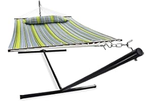 ‎VITA5 VITA5 Hamak do użytku na zewnątrz, hamak ze stelażem, do ogrodu, na basen i balkon, duży hamak dla 2 osób, podwójny hamak ze stojakiem, obciążenie 200 kg (zielony/niebieski)