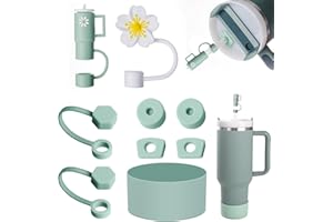 ROMANVIC Stanley Cup akcesoria, zawiera 4 szczelne silikonowe korki, 4 pokrywki na słomki, 1 x silikonowa nakładka na dolną nakładkę, do kubków Stanley Cup 1,2 l i 850 ml (zielony)