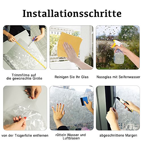 Fancy-fix Fensterfolie Dekorfolie Sichtschutzfolie Statische Folie Selbsthaftend (ohne Kleber) Milchglasfolie 40x150cm - 6