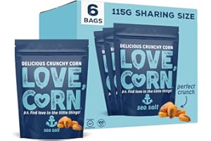 LOVE CORN: Sea Salt | Roasted Crunchy Corn - Gluten-Free - Plant Based & Vegan - Healthy Snack - Low Calorie - (Box of 6 Bags, 115g Each)