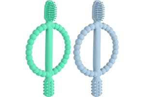 Aolso Zabawka do ząbkowania niemowląt, 2 szt. Gryzak dla niemowląt z podwójną głowicą, gryzak dla dzieci, wspomaga zmysł wzrokowy i zdolności motoryczne, kojący dzieci, niebieski i zielony