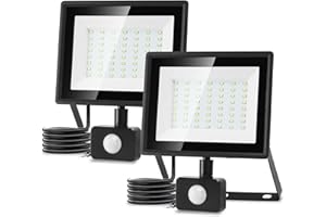 Aigostar Faretto Led da Esterno con Sensore di Movimento,50W 4300LM Faro LED Esterno,Bianco Freddo 6500K,IP65 Impermeabile Faretti LED per Giardino,Cortile,Patio,Garage,2PC