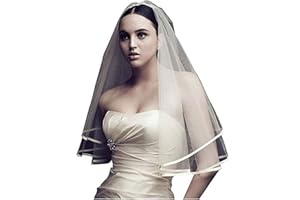 BOTONG White Ivory 2 Layers Bridal Veils with Satin Edge Wedding Veils with Comb