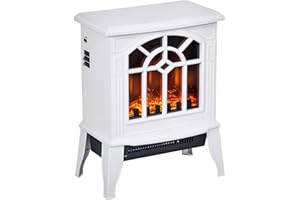 HOMCOM Chimenea Eléctrica 1000 W/2000 W Chimenea Decorativa de Pie con Temperatura Ajustable LED Llamas y Protección Sobrecalentamiento para 15-20 ㎡ 36,5x24x46 cm Blanco