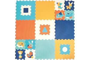 LUDI - Dalles épaisses en Mousse - Tapis de Sol Géant pour bébé - Puzzle aux Motifs géométriques et Animaux - Dès 10 Mois