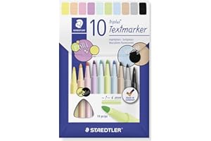 STAEDTLER Zakreślacz Triplus, ergonomiczny trójkątny trzpień, szerokość linii 1-4 mm, szybkoschnący, trzonek PP gwarantuje długą żywotność, 10 zakreślaczy w kartonowym etui, 362 C10
