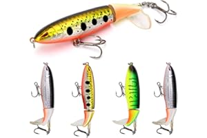 DesignSter señuelo Artificial señuelo de Pesca Set 5 piezas lápiz Popper Topwater señuelo de Pesca cebo cebo Duro anzuelo Plopper Con cola giratoria (5 Pcs)