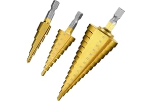 Aniuge 3PCS HSS Step Bits Set High Speed Steel Step Drill Bits Set-(4-12mm,4-20mm and 4-32 mm) Cone Drill Bits Hole Cutter for Wood Stainless Steel Sheet Metal
