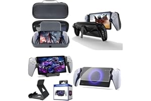 Tikhell Étui de transport résistant aux chocs avec poche en maille pour console PS5 Portal, Ensemble 4 en 1 (étui de transport + protecteur d'écran en verre + support d'affichage de bureau + étui de