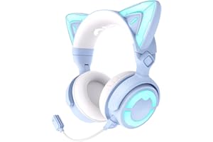 YOWU RGB Cat Ear Cuffie 4, cuffie da gioco wireless e cablate aggiornate con microfono HD collegabile, riduzione attiva del rumore, illuminazione ed effetti personalizzabili tramite APP (Blu)