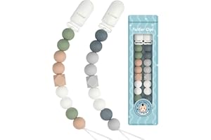Yolnkos Attache Sucette Garçons Filles Silicone Soothie Tétine Clips Porte Accroche Chaîne Cadeau de Douche de Bébé 2pcs(Gris,Vert)