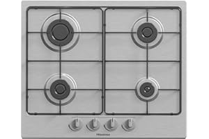 Hisense Gm642Xf Piano Cottura A Gas con 4 Zone Di Cottura, Larghezza 60 Cm, Griglie Smaltate, Accensione Integrata Nella Manopola, Finitura Inox Anti Impronta, Argento, 51 x 61 x 9 cm
