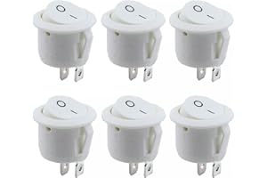 FUCHSWERK 6x Kippschalter Wippschalter 2 polig rund, Rot Schwarz Weiß ON/OFF 6A/250V Kunststoff push Button Switch | weiß
