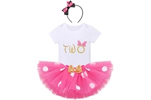 FYMNSI Recién Nacida Bebé Niñas Primer/Segundo Cumpleaños Trajes Conjuntos Princesa Vestido Tutu Manga Corta Mameluco + Lunares Falda + Oído Diadema 3 Piezas