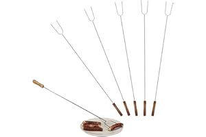 Relaxdays Pack de Pinchos Barbacoa Extra Largos, Acero Inoxidable-Madera, Plateado, 80 cm, 6 Unidades