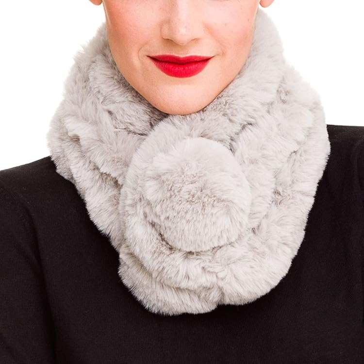 Malen Long Rectangle Faux Fur Warm Soft Furry Wrap Around Loophole Scarf Brown C212MX3I97J