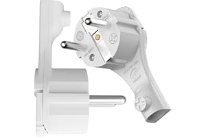 RedStar24 Schutzkontakt-Winkelstecker 250V, 16A, Flachstecker mit Klappgriff & Knickschutz, 8 mm Höhe, für Kabel bis 3x1,5 mm², CEE 7/7, Schuko-Winkelstecker extraflach mit Bügel, 2 Stück, Weiß