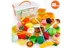 JoyGrow 40 Stück Lebensmittel Spielzeug Schneiden Obst Gemüse Rollenspiele Pädagogisches Spielzeug,Kinderküche Zubehör mit Aufbewahrungskoffer,Geschenk für Kinder ab 3 Jahren
