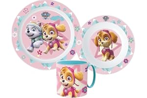 OM SUPPLIES Paw Patrol Girl Cartoon Character Dinner Tableware Set 3pcs Plate, Bowl & Mug, BPA Free re-usable Plastic Microwave Safe (Paw Patrol Girl)