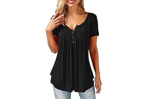 Tuopuda Magliette Donna Estive T-Shirt Ruffle Design Camicette Scollo a V Pullover Maglie a Maniche Corte/Manica Lunga Bottone Tops Traspirante Allentato Shirt Casual Camicia Manica Pieghettata Bluse
