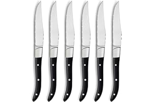 Pleafind 6 pezzi premium coltelli da bistecca, elegante set di coltelli da bistecca in acciaio inox nero, coltelli bistecca seghettati, coltelli da bistecca affilati, coltelli da tavola