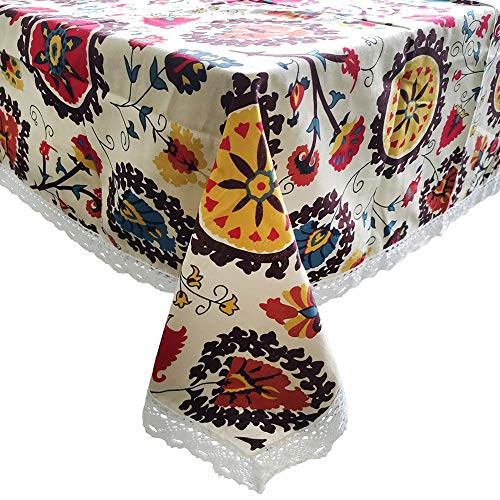 Bohemian Tablecloth Oblong Cotton Lace Table Cloth Dust-proof Table Cover for Kitchen Dining Decoration (35"x35")