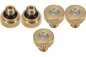 M METERXITY 5-Pack Brass Misting Nozzle, 0.02" 0.5mm Orifice 10/24 UNC O-Ring Replacement Mister Nozzles Plug Mister Heads for Garden Patio Outdoor Cooling System Low-Pressure Atomizing