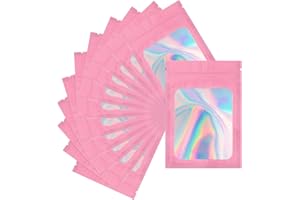 jijAcraft Mylar-Beutel Wiederverschließbare Beutel mit Frontfenster für kleine Unternehmen Mylar Beutel zur Aufbewahrung von Süßigkeiten, Keksen, Schmuck, 100 Stück, 7 x 10 cm, Rosa