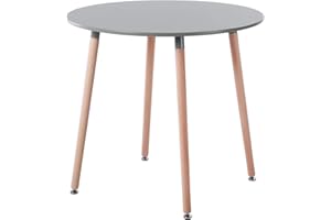 ‎H.J WEDOO H.J WeDoo Round Dining Table, Wooden Kitchen Table, 80 x 80 x 72 cm, Natural Legs, Rubber Coasters, White