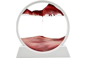AzureLeap 3D Dynamic Sand Art Liquid Motion, Moving Sand Art Picture Round Glass 3D Deep Sea Sandscape in Motion Display Flowing Sand Frame Relaxing Desktop Home Office Work Decor (12 inch-Red)